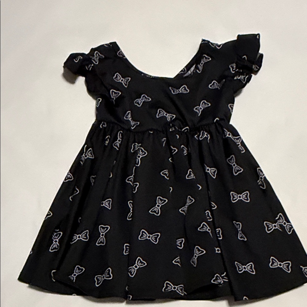 Girls Dot Dot Smile Black Dress with Bow Pattern
